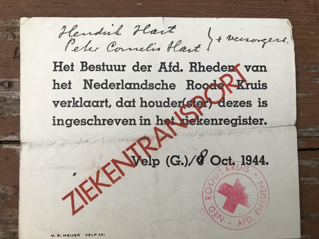Permission to take Henrik Hart (the oldest child, 9 years old) and Peter Hart (my father, 8 months old) somewhere because they were sick. October 8, 1944