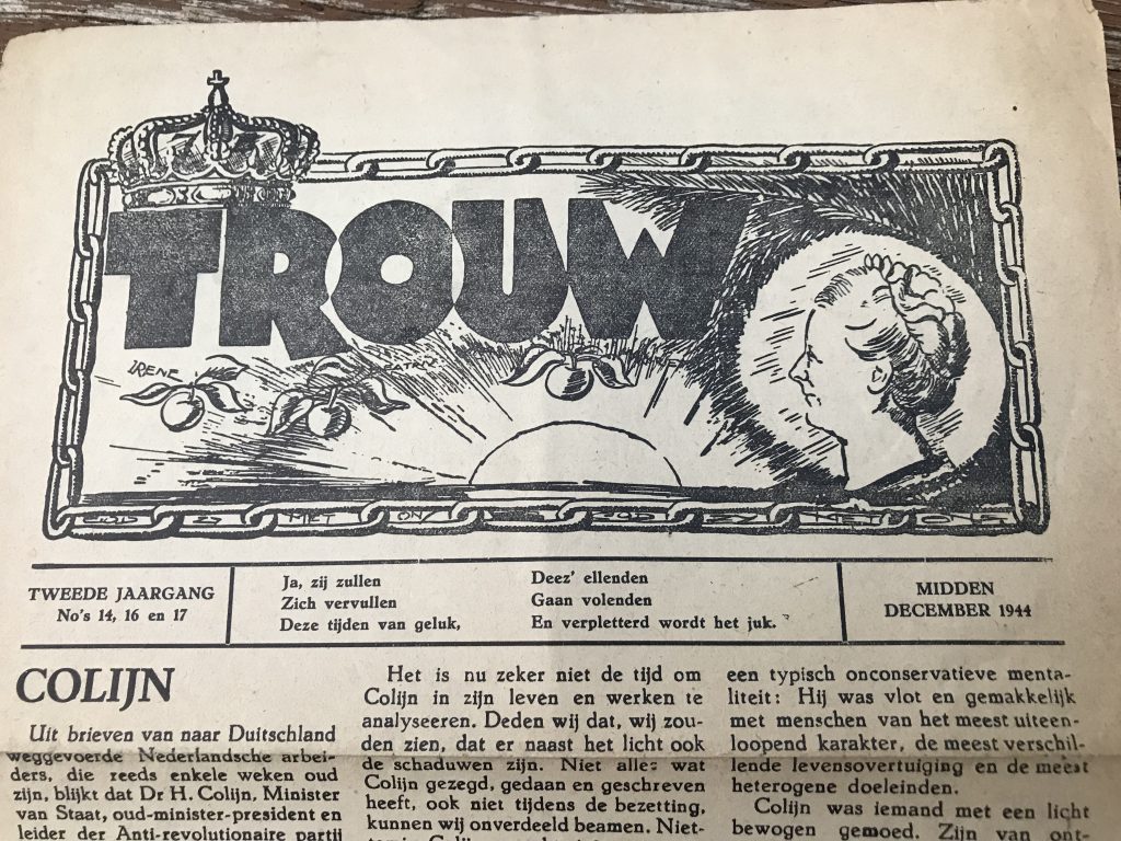 A later edition of Trouw, the underground newspaper. December 1944.