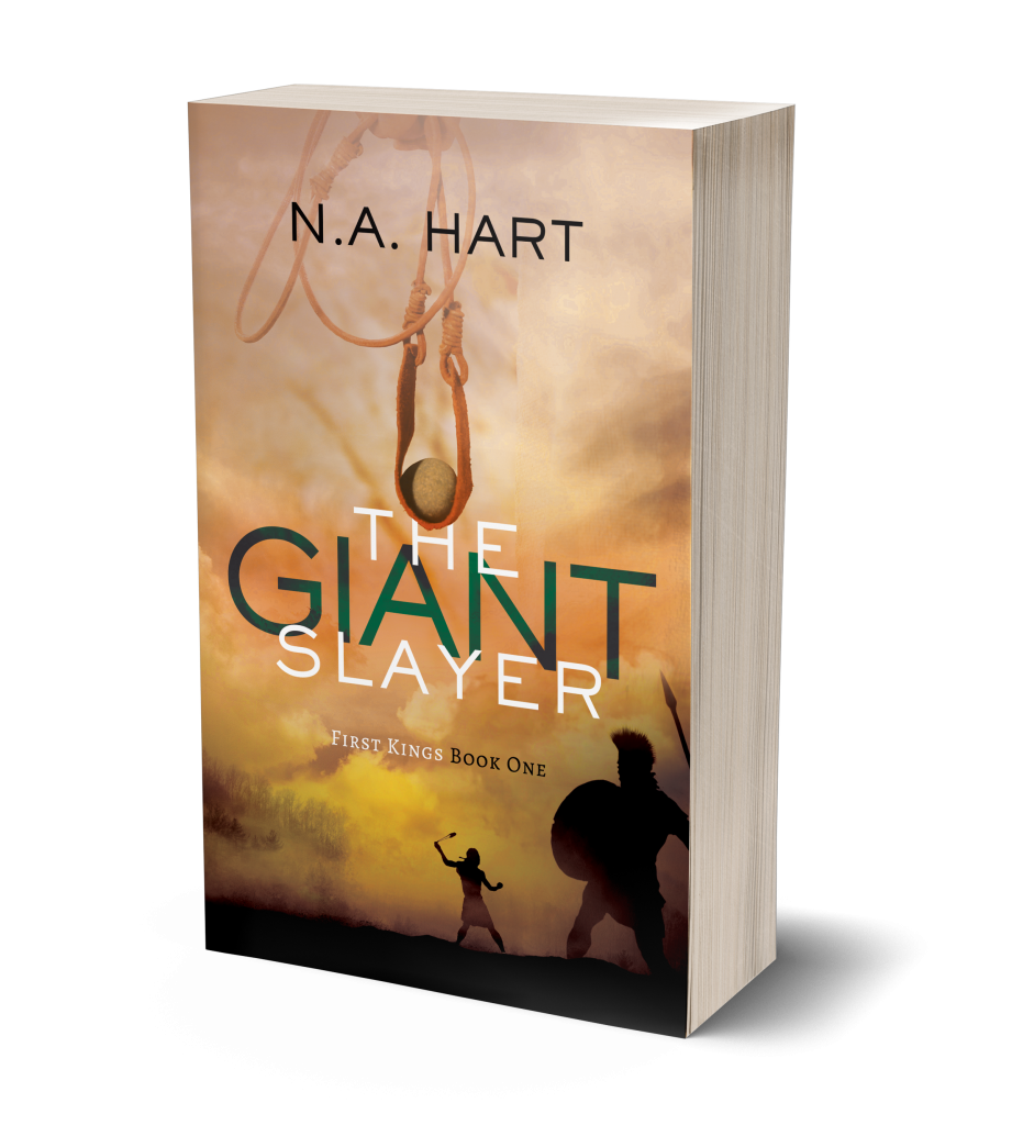 A 3-d rendering of the book cover of The Giant Slayer.